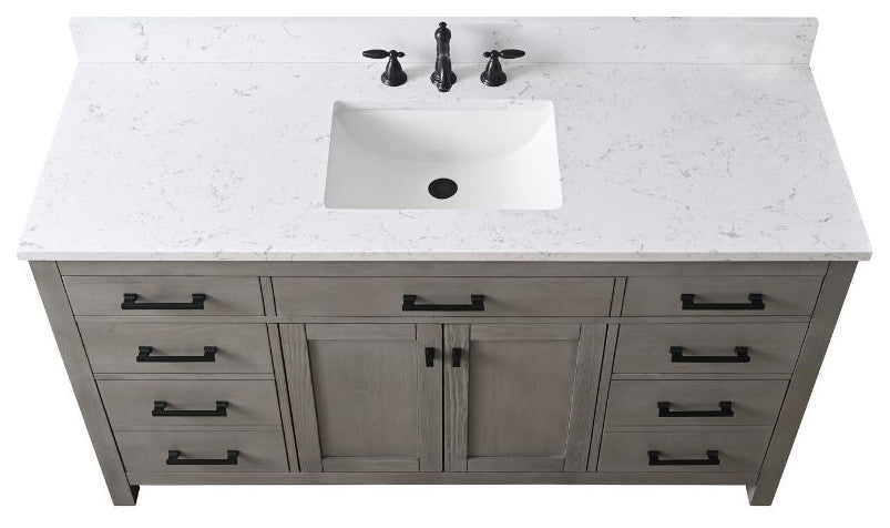 Jasper 60" Bathroom Vanity, Textured Gray, Ariston White Engineered Stone Top
