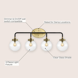 Caleb 30.75" 4-Light Contemporary Transitional Iron/Glass LED Vanity Light