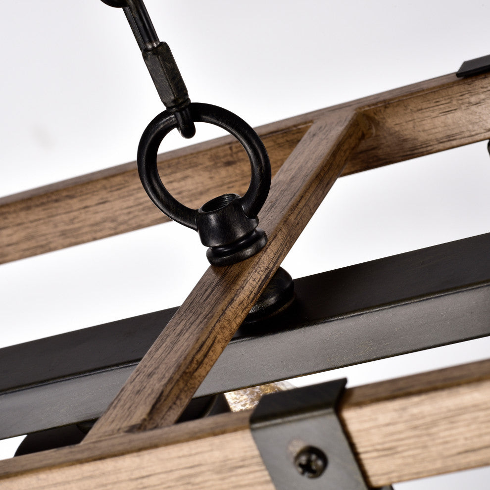 Olive Glass Linear Chandelier Faux Wood Grain and Antique Black
