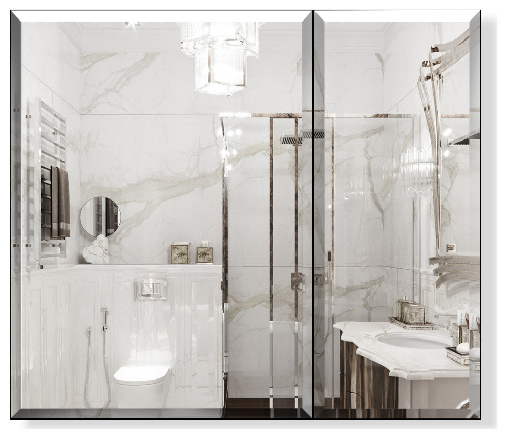 Aurora Recessed or Surface Mount Frameless Mirror with 2 Shelves,30x26Inch