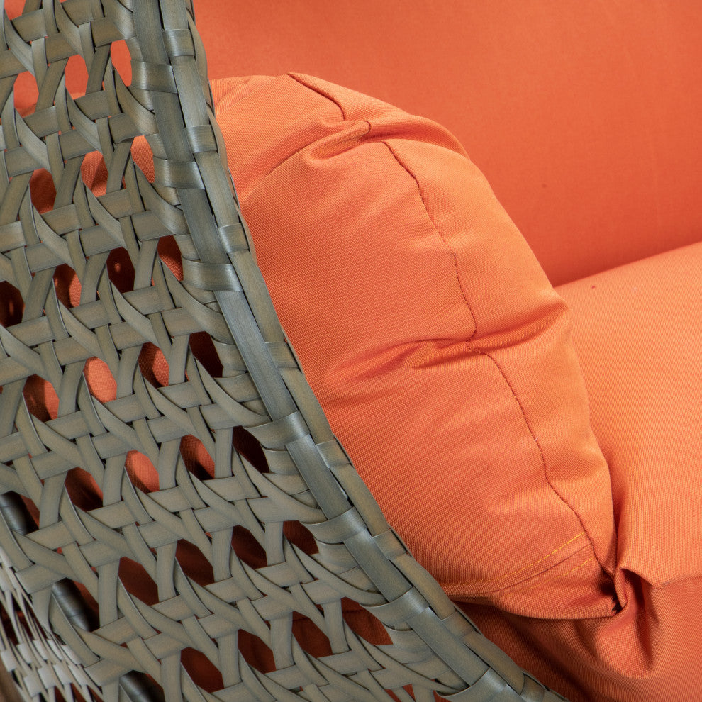 2 Person Beige Wicker Double Hanging Egg Swing Chair, Orange