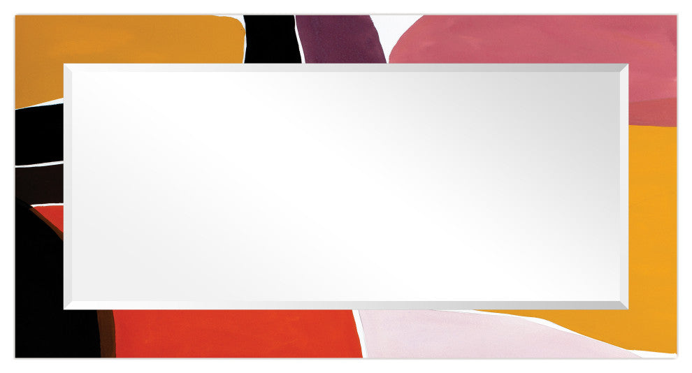 "Finale" Beveled Mirror on Printed Abstarct Tempered Art Glass, 54x28"
