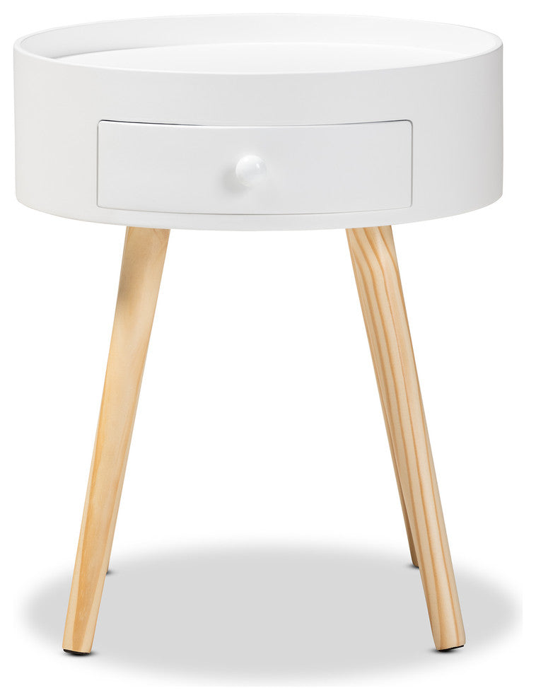 Leah Mid-Century Modern 1-Drawer Wood Nightstand, White