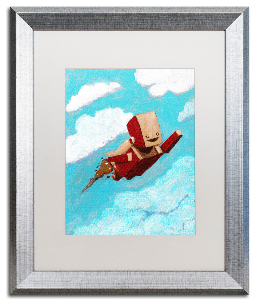 'Rocket Bot' Matted Framed Art, Silver Frame, White Matte, 20x16
