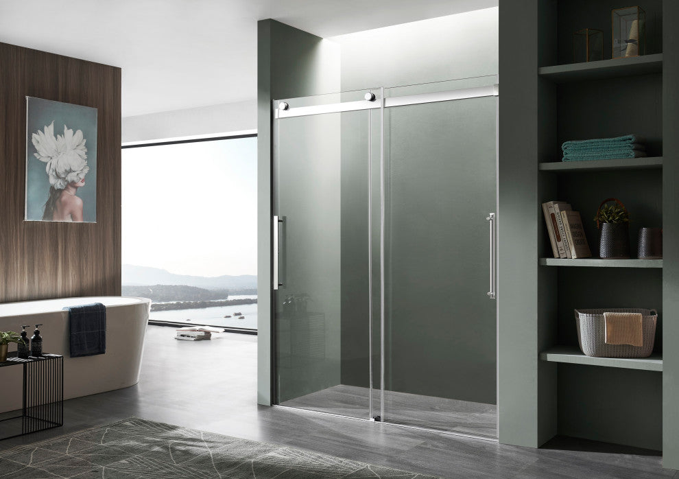 ANZZI Stellar 76" H Frameless Sliding Shower Door, Chrome, 60" W