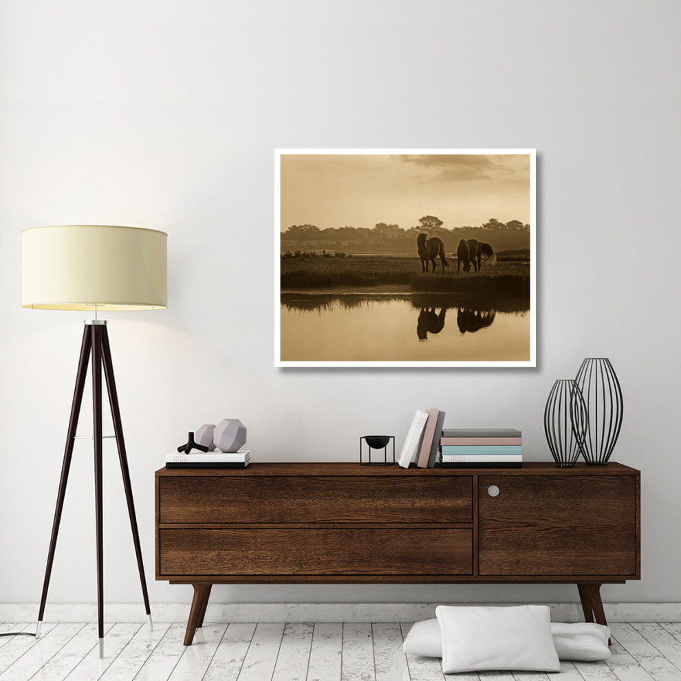 "Wild Horses grazing, Assateague Island National Seashore" Paper Art, 46"x38.52"