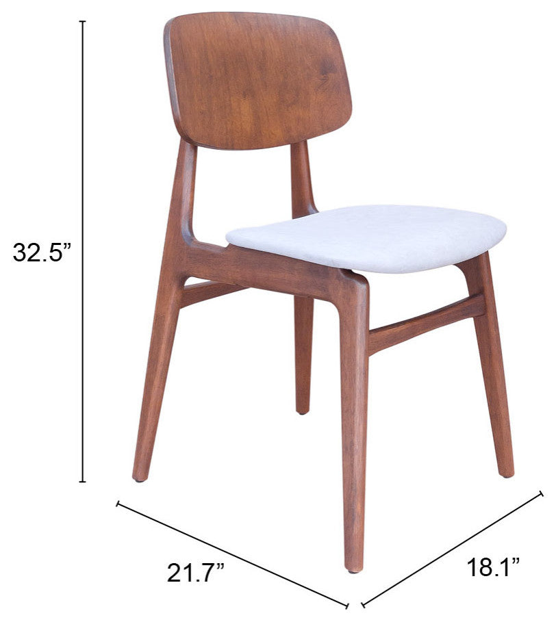 Dining Chair, Set of 2, Fabric, Wood, Gray, Walnut, Bar Kitchen Pub Bistro