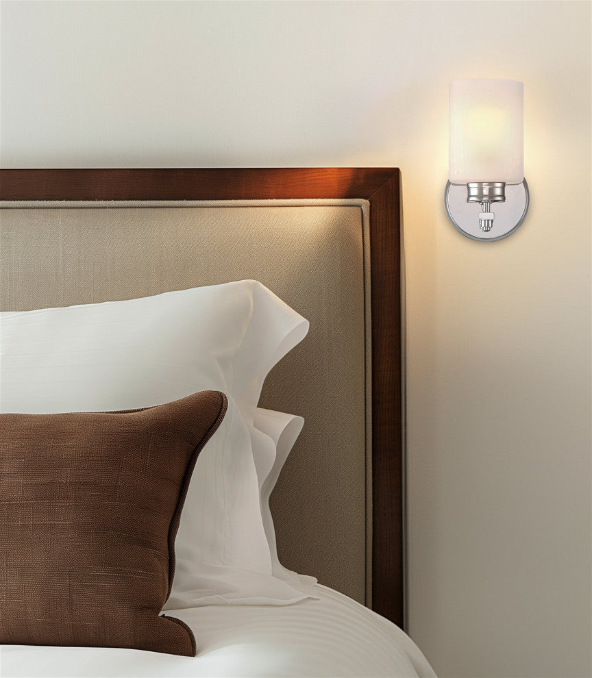 Kira Home Phoebe 8" Wall Sconce/ Light + Frosted Seeded Glass Shade, Chrome
