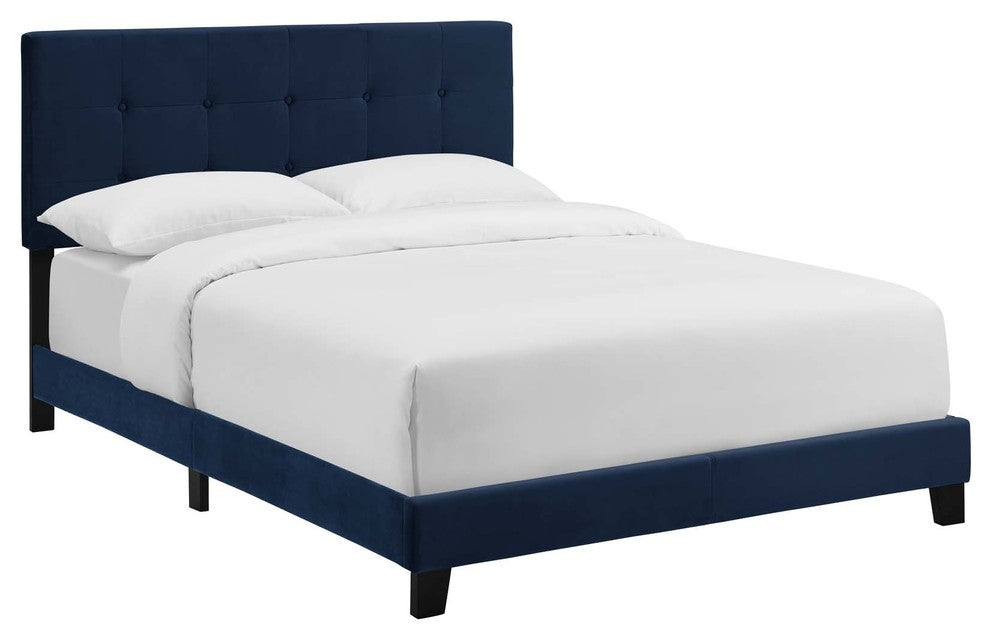 Amira Full Upholstered Velvet Bed, Midnight Blue