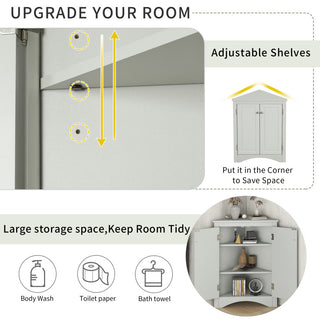 32" Wood 2-door Bathroom Corner Cabinet with Adjustable Shelves, Grey