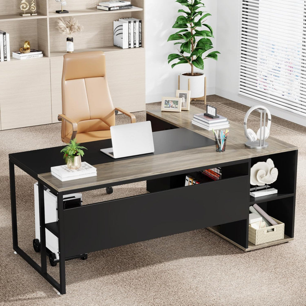 Tribesigns Executive Desk, L Shaped Desk with Cabinet Storage