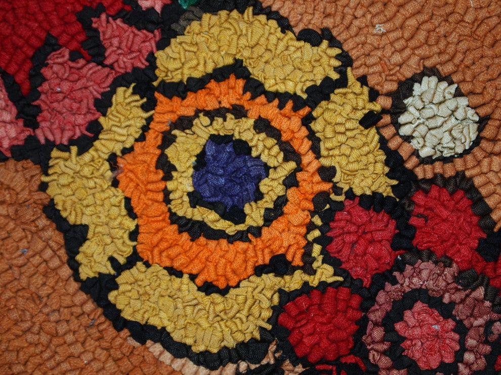 Handmade Vintage American Hooked Rug 2'x3', 61cmx91cm 1940s