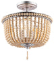 Allie 14" 3-Light Farmhouse Wood Bead/Iron LED Semi Flush Mount, Silver/Taupe