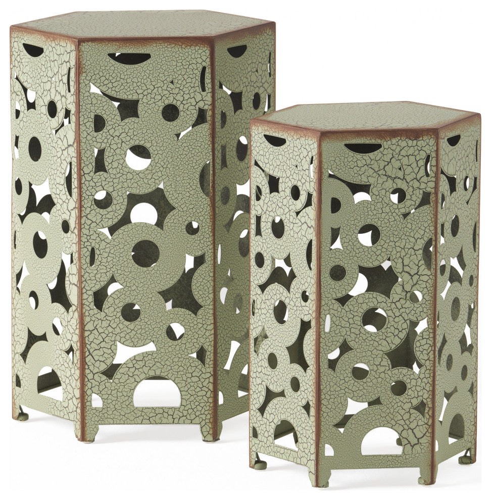 Utica Antique Style Orange Accent Table, Set of 2, Antique Green