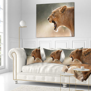 Lion Showing Dangerous Teeth African Throw Pillow, 16"x16"