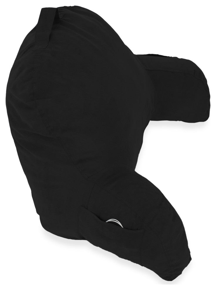 Black Microsuede Reading Pillow and Support Bed Backrest Pillow With Arms
