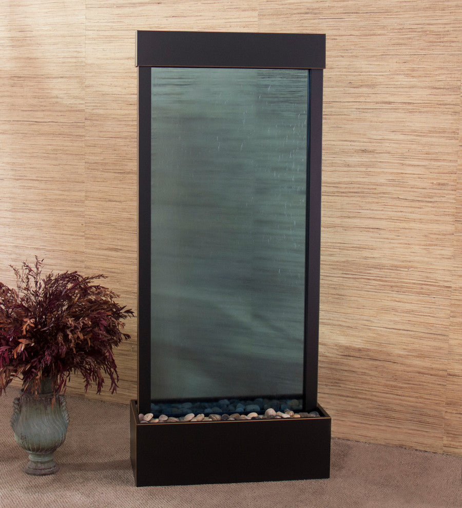 Harmony River Center Mount Water Fountain, Blue Glass, Blackened Copper, Standar