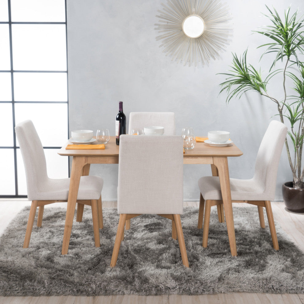 GDF Studio Katherine Mid-Century Modern 5 Piece Dining Set, Light Beige and Natural Oak