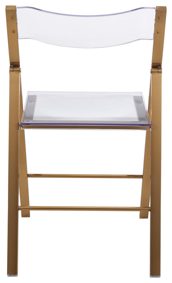 LeisureMod Menno Acrylic Folding Chair With Stainless Steel Frame, Brushed Gold