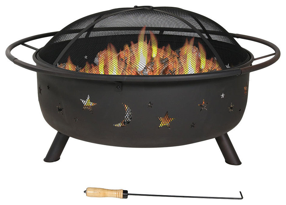 Sunnydaze 42" Fire Pit Steel Cosmic Design with Spark Screen and Firewood Poker