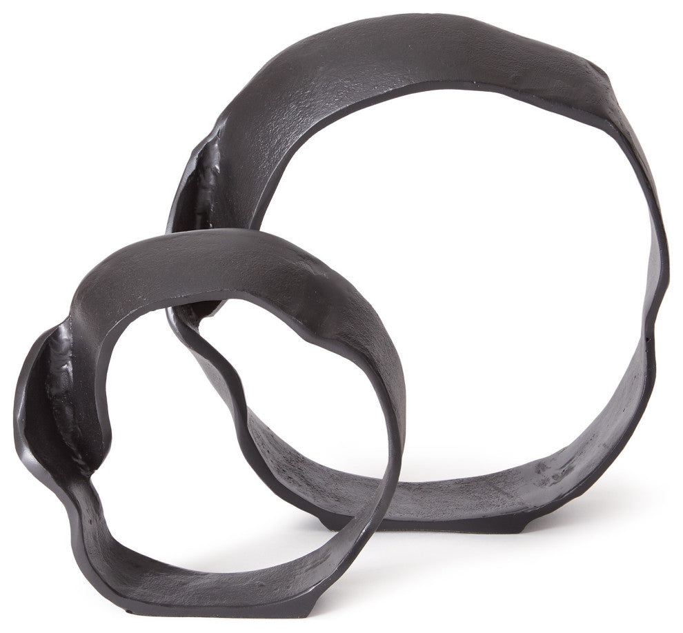 Set of 2 Modern Abstract Round Ring Circle Sculpture Black Metal Organic Shape