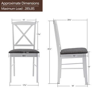 Set of 2 Cross Back Wood Chairs, White/Upholstered