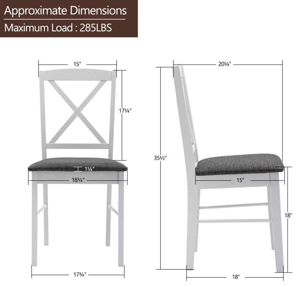 Set of 2 Cross Back Wood Chairs, White/Upholstered