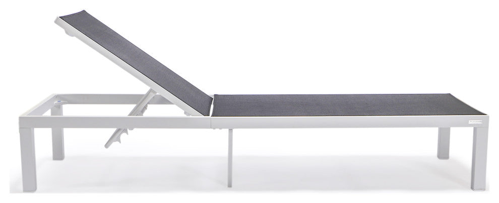 LeisureMod Marlin Patio Chaise Lounge Chair With White Frame, Black