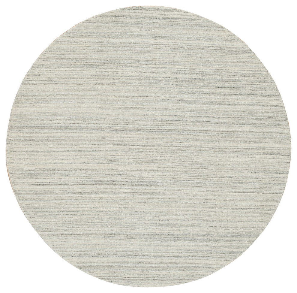 Ivory, Hand Loomed, Undyed Natural Wool Modern Design Round Rug, 6'1"x6'1"