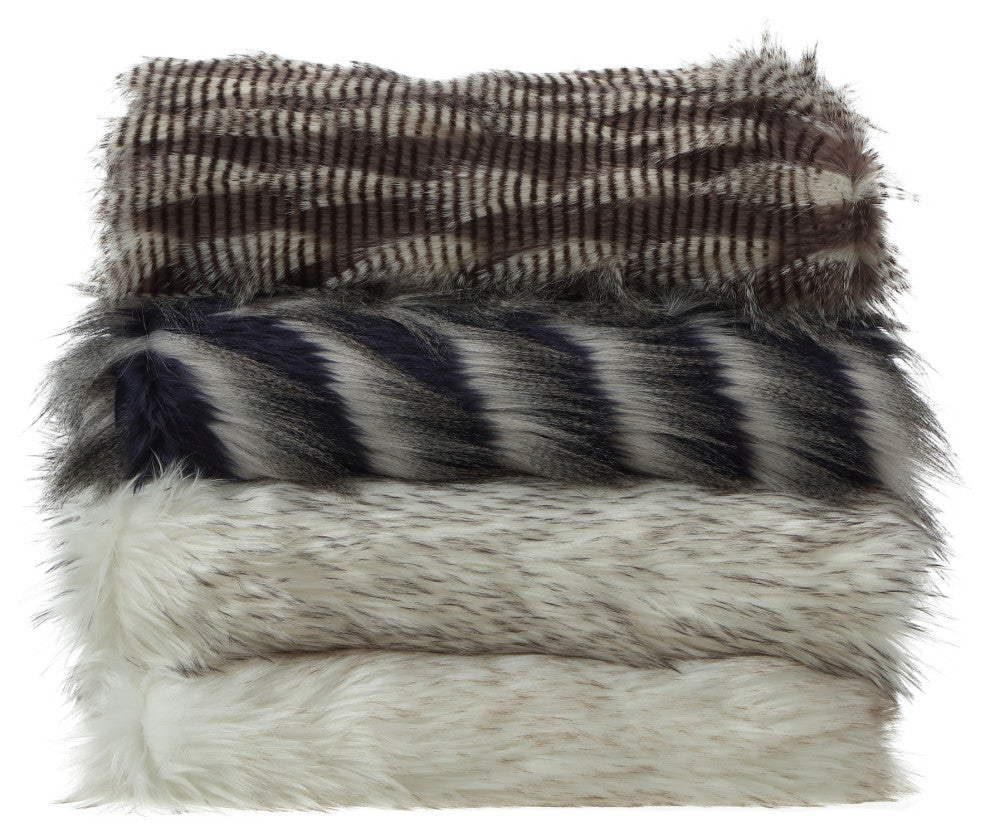 Rashidi Faux Feather Fur Throw 50"x60", Dark Grey