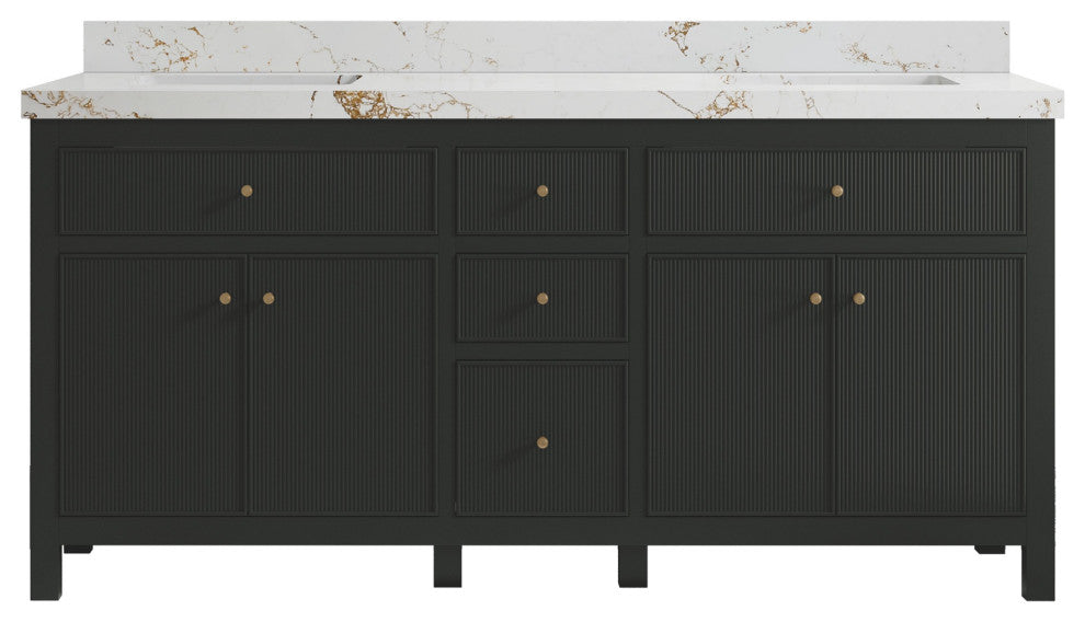 Sonoma 72" Double Sink Bath Vanity in Black Top, 2" Viola Gold