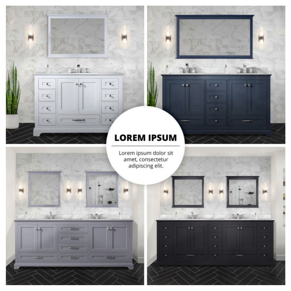 Dukes 84" Dark Grey Double Square Sink Vanity with Quartz Top, No Mirror