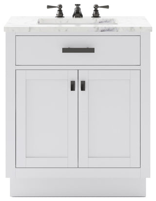 Hartford 30" Single Sink Marble Countertop Bath Vanity, White, Vanity With Class