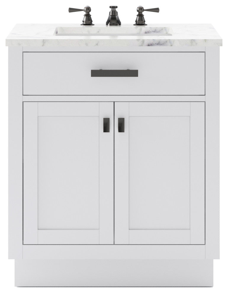 Hartford 30" Single Sink Marble Countertop Bath Vanity, White, Vanity With Class