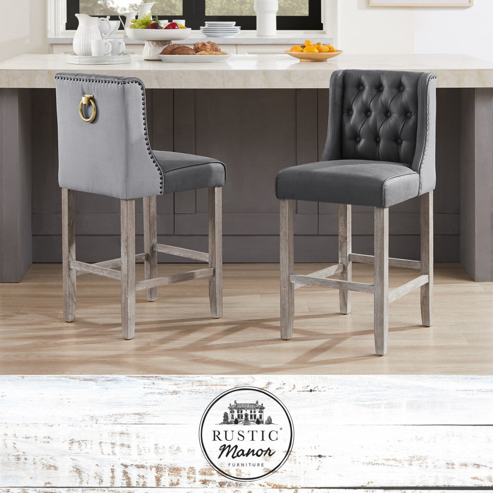 Rustic Manor Kaileigh Counter Stool, Leather PU, Gray