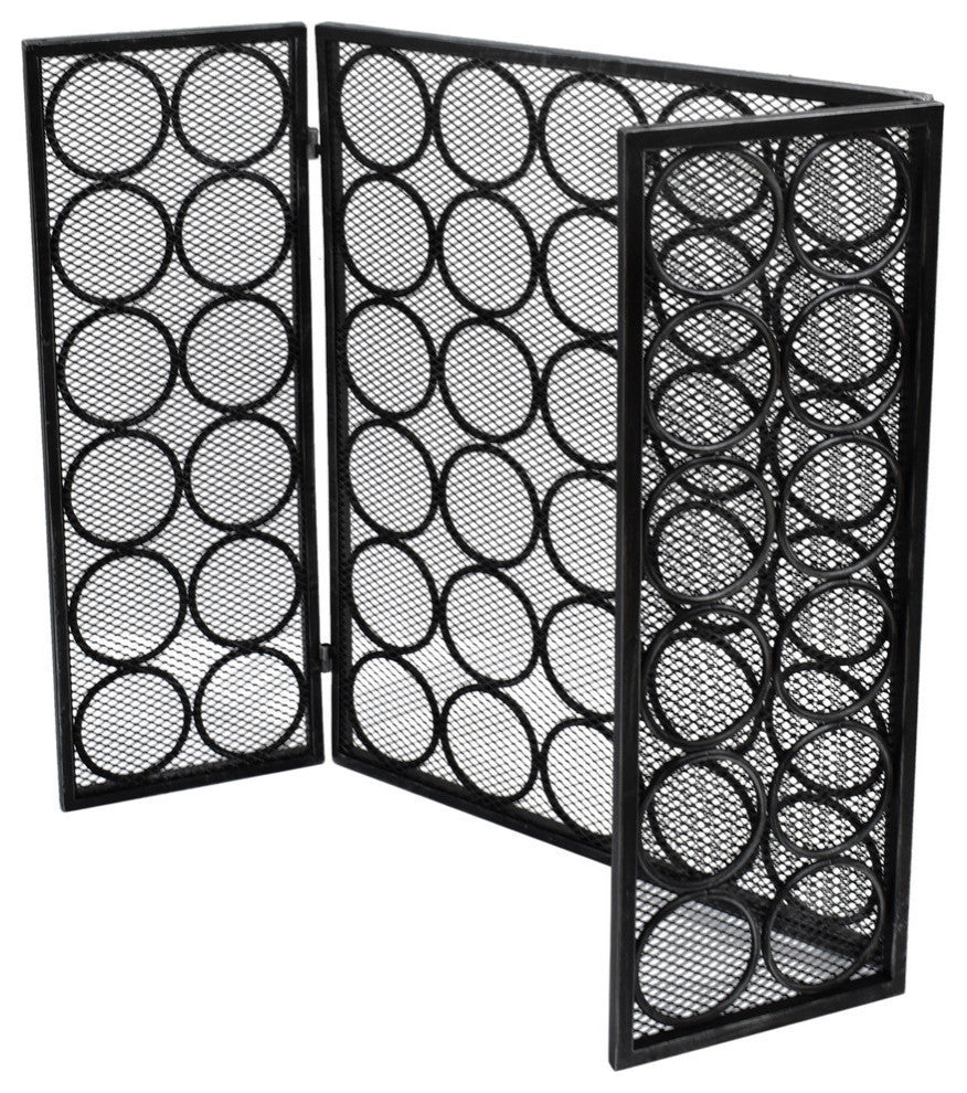 Koda Modern Three Panel Iron Firescreen, Black Silver