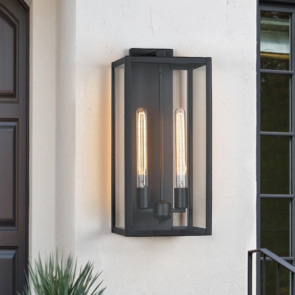 2-Light 20.5"H Modern Black Outdoor Lantern Wall Sconce
