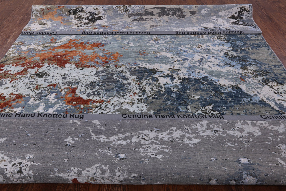 8' 0" X 10' 1" Modern Wool and Silk Hand Knotted Rug Q7182