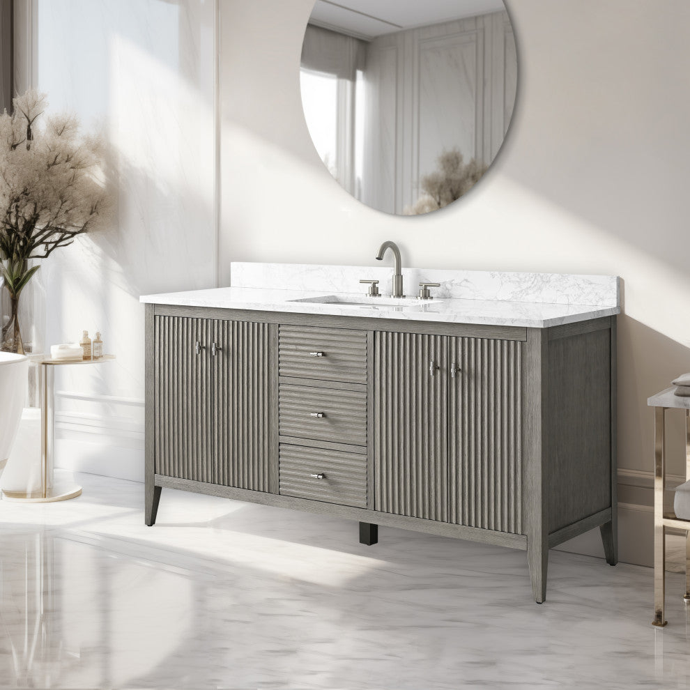 Vanity Art Freestanding Vanity, Driftwood Gray, 60", Single Sink, Brushed Nickel