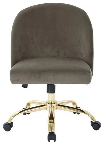 Elegant Office Chair, Golden Base With Padded Seat & Curved Back, Brown Velvet