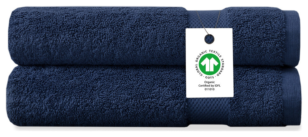 Delara 100% Organic Cotton Plush Hand Towels, Set of 2, 20"x30", Navy Blue