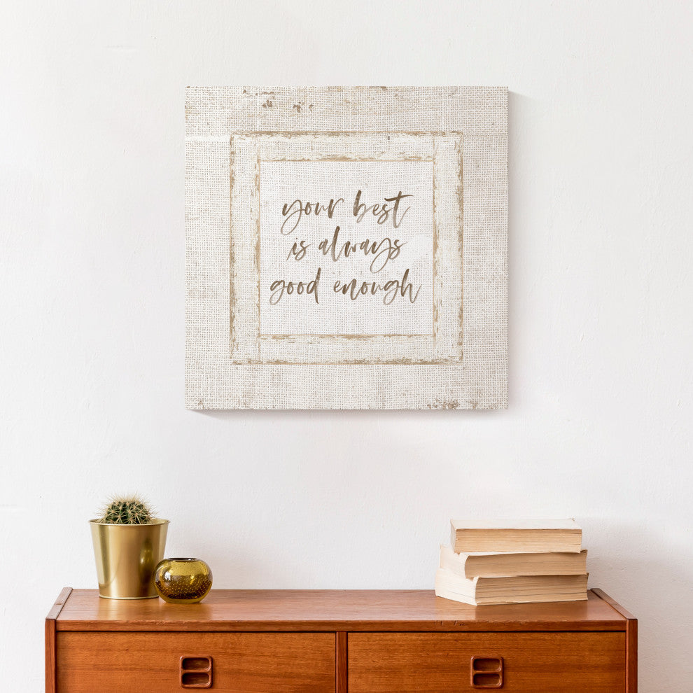 Good Enough Burlap 12x12 Canvas Wall Art
