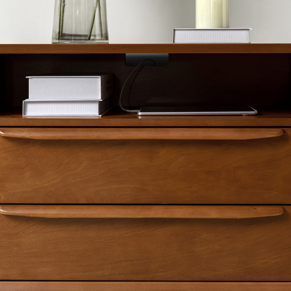 Drawer Nightstand With Built-In Outlets, Set of 2, Acorn