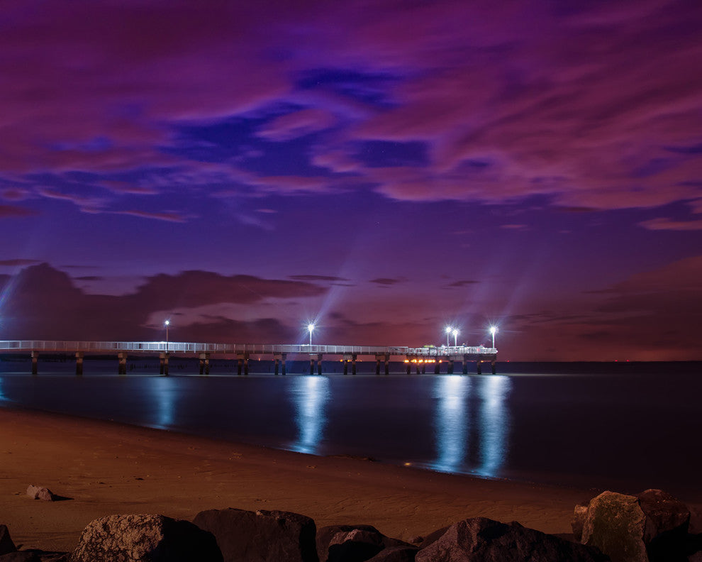The Pier at Woodland Beach Night Photography Canvas Wall Art Print, 18" X 24"