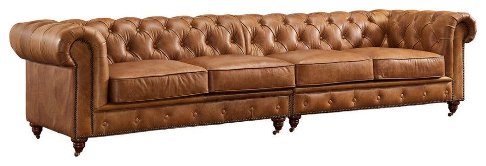 Century Chesterfield Sofa Light Brown Leather 118"