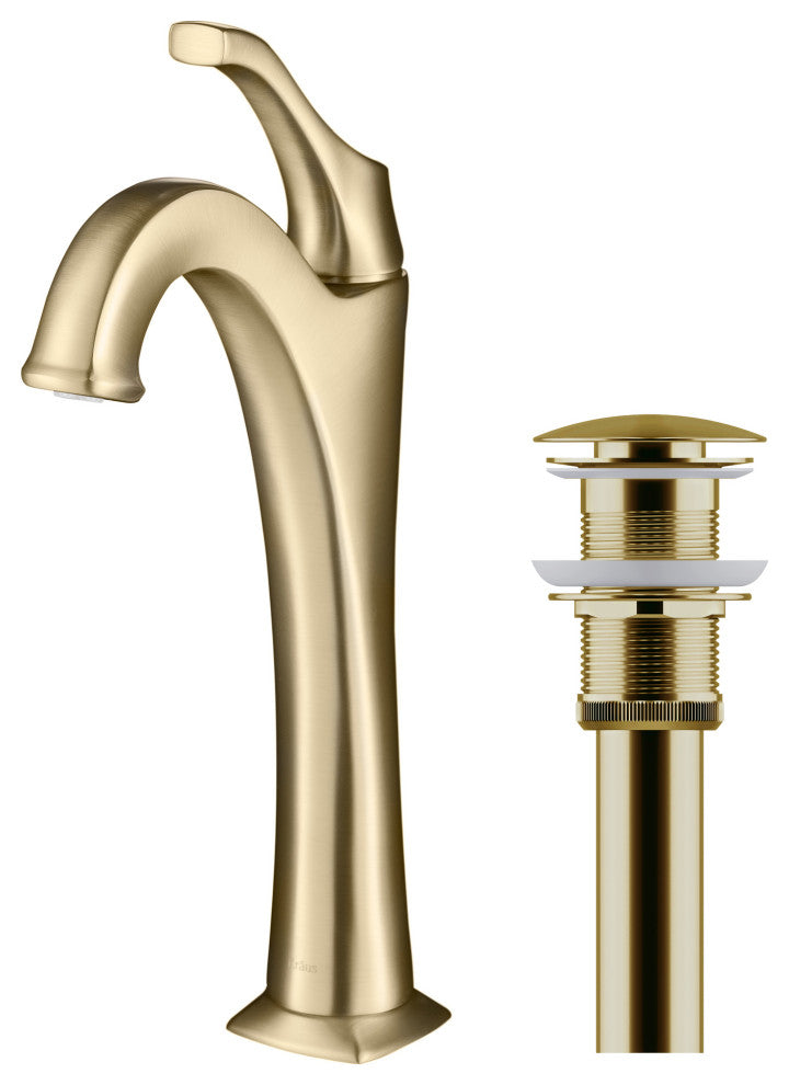 Arlo Single Handle Lever 1-Hole Vessel Bathroom Faucet Brushed Gold w PU Drain