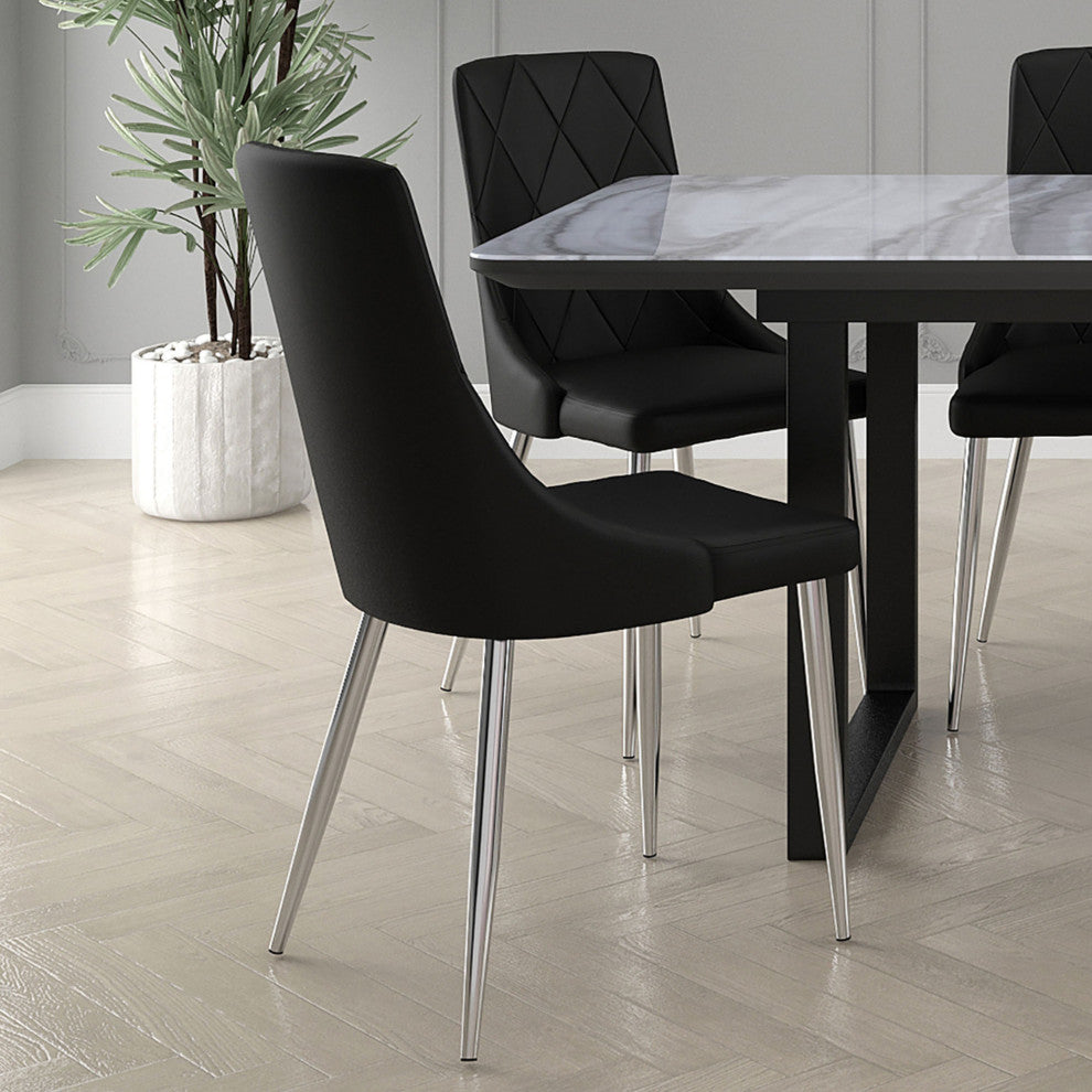 Faux Leather Dining Chair, Set of 2, Black