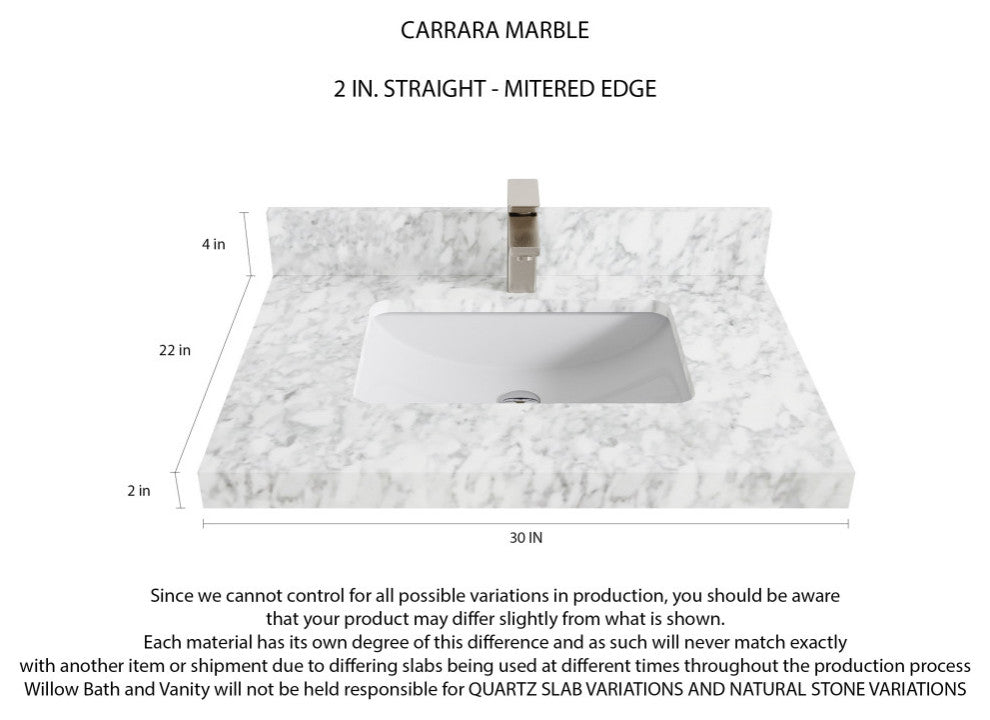 Cambridge 30 Single Sink Bath Vanity in White 2" Carrara Marble