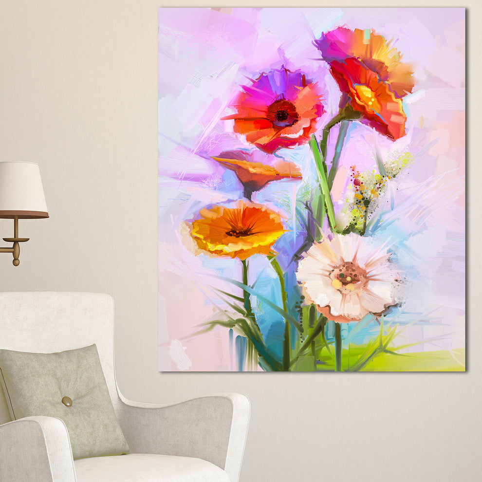 Bouquet of Red White Flowers, Large Floral Canvas Art Print, 30"x40"