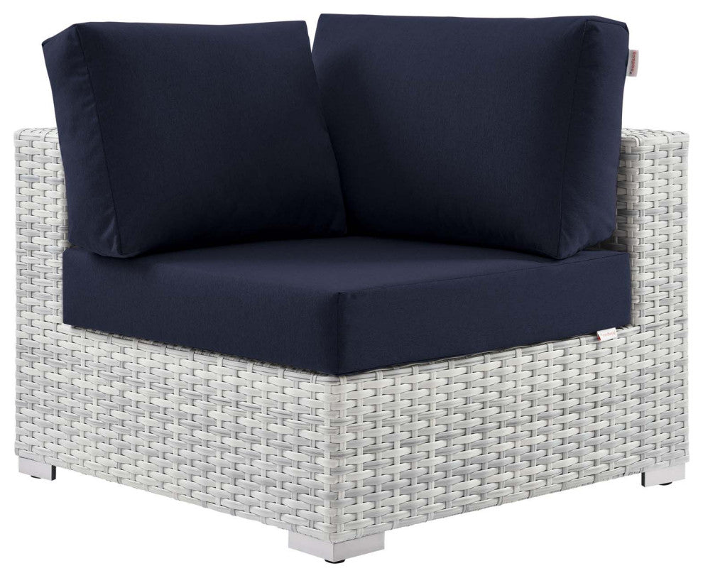 Lounge Sectional Sofa Chair Set, Rattan, Wicker, Gray Blue Navy, Outdoor